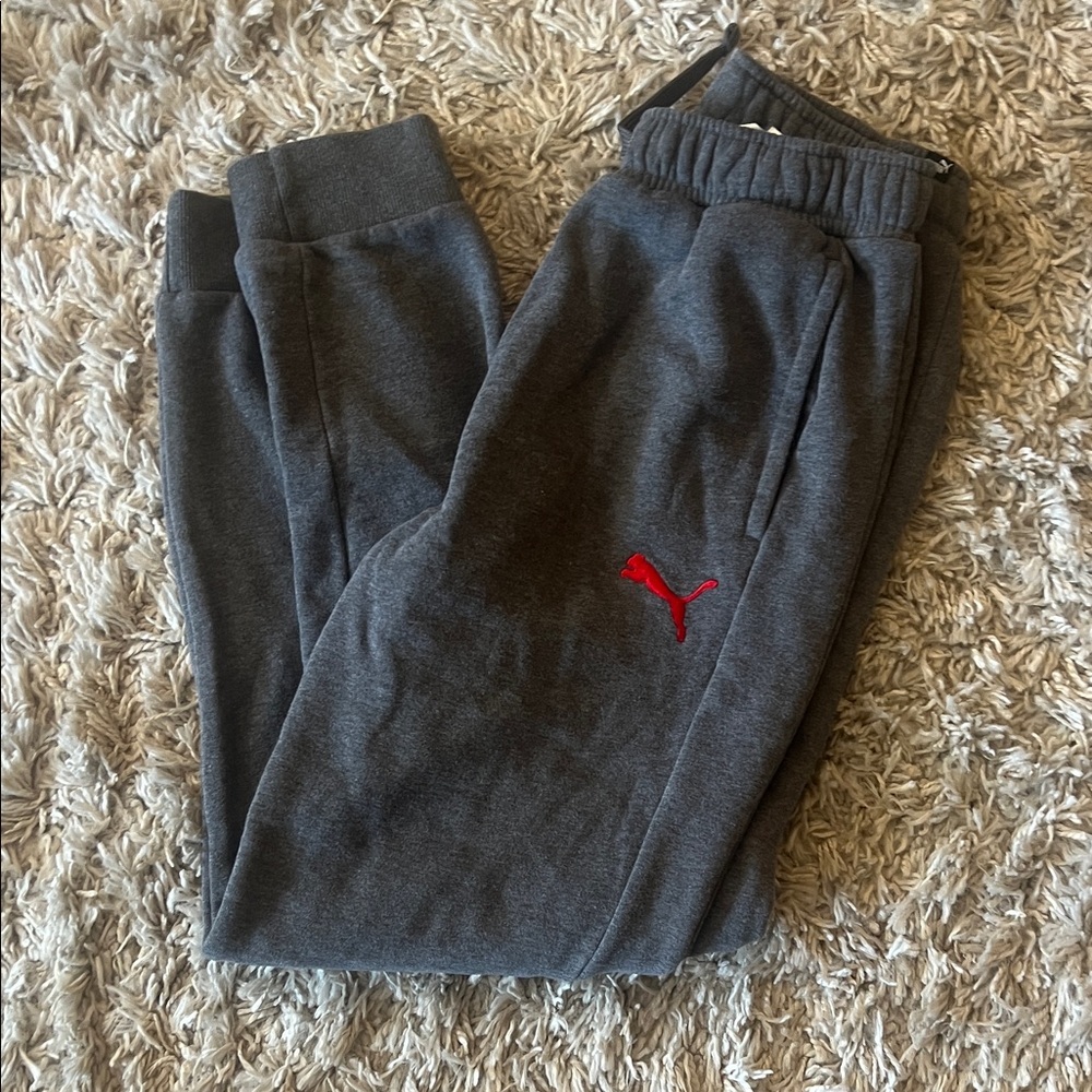 Puma Kids Charcoal Joggers with Red Logo